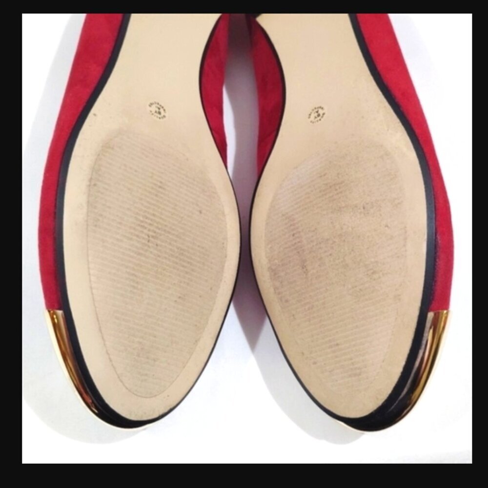 Sz 9M Worthington Burgundy & Gold Ballet Flats Metallic Toe Faux Suede 9 Medium - Picture 11 of 12